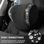 2 Pack Diamond Car Neck Pillow for Women, Memory Foam Neck Pillow for Chair for Lower Back Pain Relief, Car Headrest Pillow with Adjustable Strap, Comfort Softness Neck Support Pillow(Black)
