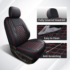 Huidasource Tacoma Seat Cover Front & Rear, Full Coverage Waterproof Leather Custom Cover Fit for 2016-2023 Double & Crew Cab Toyota Tacoma SR SR5 Limited TRD Sport/Pro/Off Road (Full Set/Black&Red)