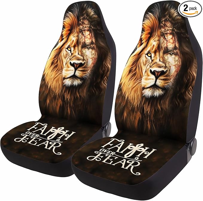 GENANY Lion of Judah Car Seat Covers Set of 2, Breathable Front Seat Covers for Truck Sedan SUV, Christian Car Accessories, Christian Gift for Women Men