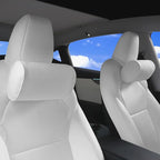 Car Headrest Pillow for Driving - Luxury Leather 100% Memory Foam, Ergonomic Neck Support - Universal Fit Head Rest Travel Pillow for Most Cars, Home & Office, White, 2 Pack