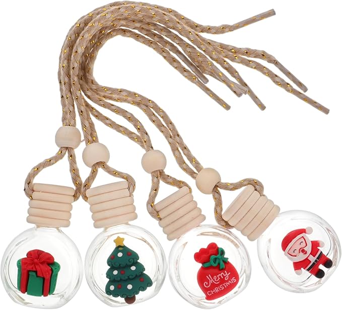 Mobestech 4pcs Car Diffuser Bottles Christmas Themed Ornaments for Car Holiday Decor Compact and Lightweight Design for Easy Hanging