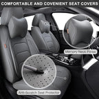 Gray Car Seat Covers Full Set, Breathable Leather Automotive Front and Rear Seat Covers & Headrest for Reduce The Driving Fatigue, Compatible with Most Vehicles, Cars