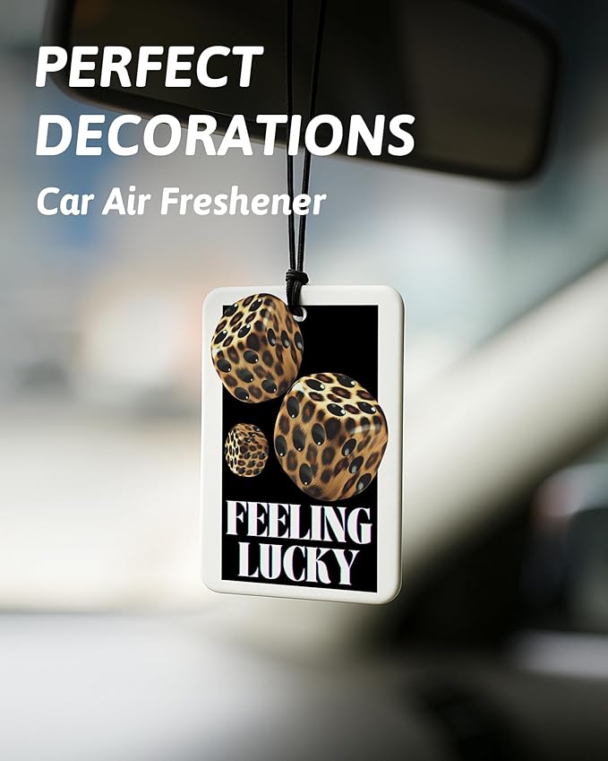 Trendy Retro Cheetah Print Car Air Freshener 4 Pcs, Leopard Print Lucky 8 Ball Dice Hanging Air Freshener for Home Bar Cars Closet Drawer Books, Girly Car Accessories Mirror Decor for Women