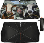 Socira Cow Car Windshield Sunshade Umbrella Foldable Cattle Umbrella Driver Sun Shade Windshield Cover Funny Sunshade Cow Car Accessories Blocks Uv Rays Keeps Cool (57" X 30")