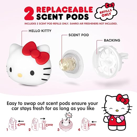 Sanrio Hello Kitty Car Air Freshener Scented Oil Pod Refills, Hello Kitty and Friends Cute Car Accessories for Women, Tropical Fruit, 2ct