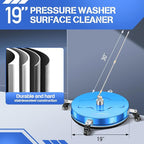 19'' Pressure Washer Surface Cleaner with 4 Wheels - Stainless Steel Surface Cleaner for Pressure Washer Attachment for Concrete, Driveway, Patio, Sidewalk, Deck and Driveways (19 INCH Blue)