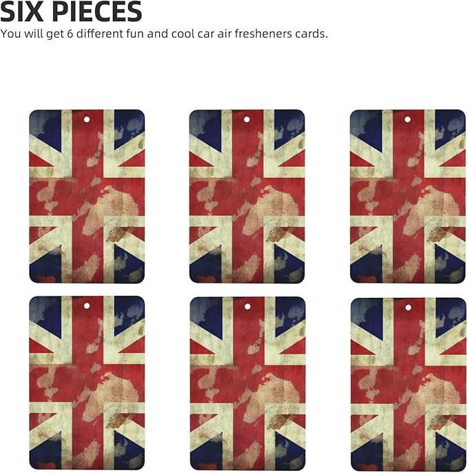 6 Pcs Car Air Fresheners Hanging Scented Cards for Car Fresheners Vintage Union Jack British Flag Car Aromatherapy Tablets Funny Hanging Air Freshener for Car Rearview Mirror Pendant
