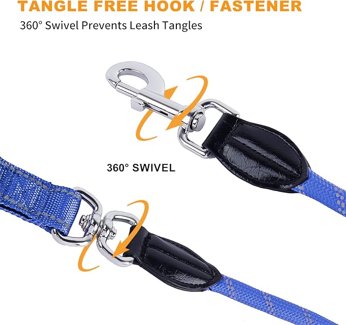 6FT Heavy Duty Dog Leash for Small Medium Large Dogs, Tangle Free Reflective Dog Training Leash with Double Handle, Seat Belt Buckle & Poop Bag Holder (Navy Blue)