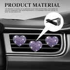 4PCS Heart-Shaped Car Vent Clip with Rhinestone, Vent Clip Car Accessories, Sparkly Rhinestone Bling Diamond Freshener Holder, Air Conditioning Outlet Ornament for Women Girls (Purple, Style1)