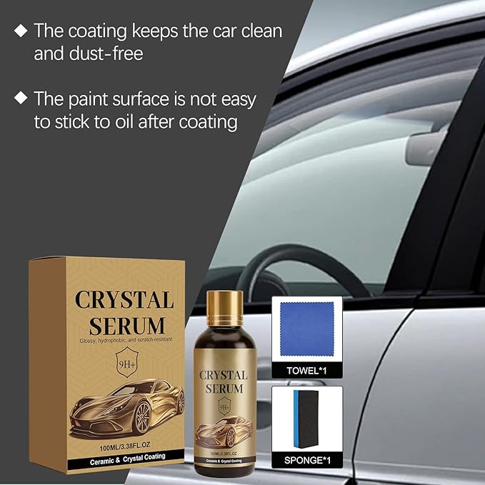 Ceramic Car Coating Kit - Crystal Serum, Ceramic Car Coating Kit, Deep Gloss, 9h+ Hardness, Hydrophobic, Protection for Car Paint, Long-Lasting Shine & Easy Maintenance (1PCS)