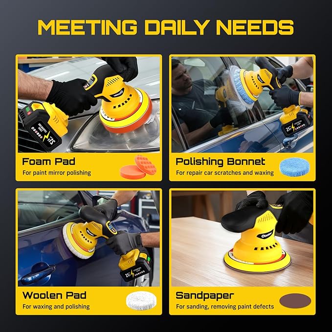 Cordless Car Buffer Polisher, 6 Inch DA Orbital Polisher kit with 2x 3.0Ah 21V Batteries, 5500 Max OPM & 8 Variable Speeds for Car Detailing, Waxing, Polishing, Scratch Removal, with 25PCS Attachments