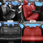 Car Seat Covers Full Set Red, Luxury Faux Leather Waterproof Non-Slip Women Seat Protector Universal Fit for Most Cars SUVs Trucks Pick-ups,Car Interior Accessories (Red-Full Set)