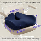 Seat Cushions for Office Chairs - Ergonomic Tailbone Pain Pressure Relief Seat Cushion - Extra Large & Thick Design Memory Foam Office Chair Cushion, 21.2" W X 16.5" L (Blue)