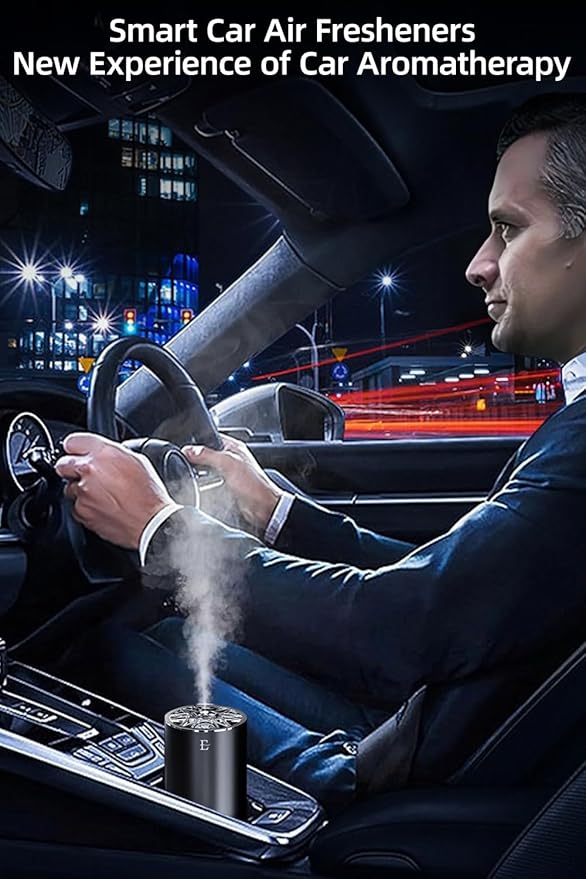 Smart Car Air Fresheners,7 Colors Breathing Light,Auto On/Off,80ml Fragrance Lasts 6 Months,Portable USB Aromatherapy Diffuser for Car Home Office Bedroom,Black Frosted,Cologne