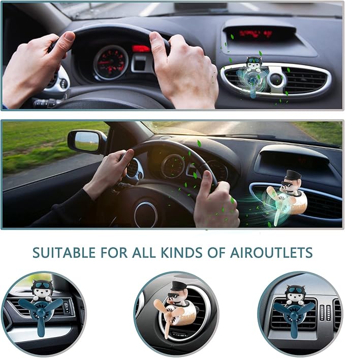 2pcs Car Air Fresheners Cute Cartoon Dog Pilot Automotive Air Outlet Propeller Car Diffuser Creative Car Perfume Decoration for Car Vent Clips Comes with 4 Fragrant Tablets (Husky + Shiba Inu)