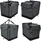 EliteField 4-Door Folding Soft Dog Crate with Curtains, Carrying Bag and Fleece Bed (2 Year Warranty), Indoor & Outdoor Pet Home (24" L x 18" W x 21" H, Gray+4 Door Curtains)