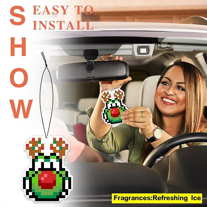 Pounchi Pixel Cartoon Game Car Air Freshener Cards (8 Pack Refreshing Ice Scent) Video Game Accessories for Car Interior Hanging Gift Rearview Pendant Supplies