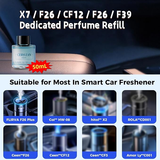 Car Air Fresheners - X7 / F26 / CF12 / F26 / F39 Dedicated Perfume Refill - 45ml - Can be Used for 2~6 Months - Made with Natural Plant Extracts - French Imported Fragrance