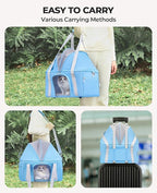 BurgeonNest Top-Expandable Large Cat Carrier, Soft Sided Cat Bag Carrier for Medium Large Pet Up to 15 lbs, Upgraded Small Dog Car Seat, Puppy Travel Bag with Semi-Open Canopy, Blue