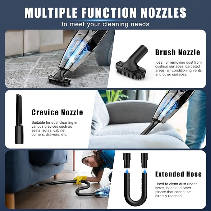 Handheld Vacuum Cordless Rechargeable Portable Car Vacuum, 7500Pa Powerful Suction Mini Hand Held Vacuum, 670ML Cup Lightweight Small Vacuum Cleaner for Car/Office/Home, Pet Hair