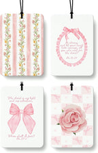 Pink Floral Christian Cologne Car Air Freshener 4 Pcs, Coquette Preppy Pink Bow Flower Hanging Air Freshener for Cars Bathroom Dorm Books Decor, Christian Accessories Gifts for Women Girls