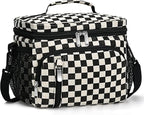 Insulated Lunch Bag for Men & Women, 9L Leakproof Lunch Box Soft Cooler Tote with 5 Pockets, 600D Oxford, EVA Lining, Adjustable Strap for Work, Picnic, Beach&Travel-Corduroy Black Checkered
