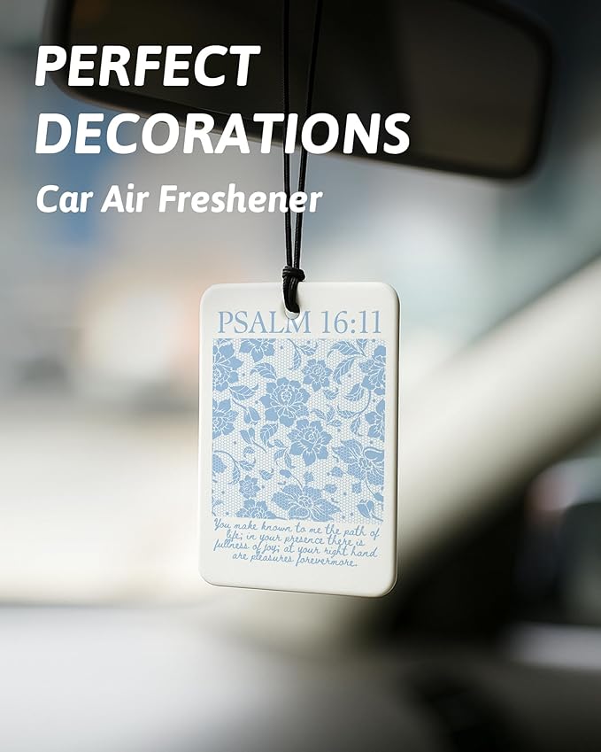 Blue Coquette Bow Floral Christian Car Air Freshener 4 Pcs, Preppy Girly Religious Hanging Air Freshener for Cars Closet Drawer Books, Cute Christian Car Accessories Mirror Decor for Women