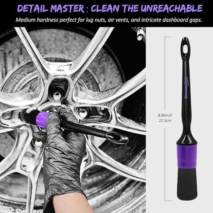 YeewayVeh 6Pcs Car Wheel & Tire Brush Kit, Professional Wheel Detailing Kit with Scratch-Free Rim Brush, Tire Brushes, Detailing Brush, Microfiber Towel & Tire Shine Applicator Pad, Vibrant Purple
