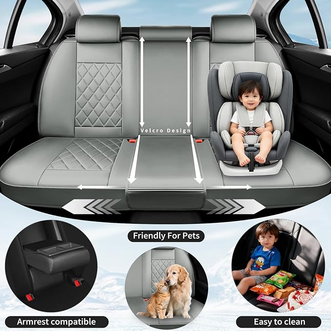 Fit Tucson Car Seat Covers Compatible with Hyundai Tucson 2010-2026, Premium Leather Breathable, Wear Resistant, Airbag Compatible, All-Weather Protection & Full Coverage, 2 Front Seat Gray