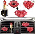 Bling Red Lips Air Vent Clips, 4 Pcs Sexy Lips Kiss Heart Shape Car Air Fresheners for Women Crystal Car Air Vent Clip Charms Rhinestone Diffuser Vent Clip Cute Car Decor Bling Car Accessories for Women