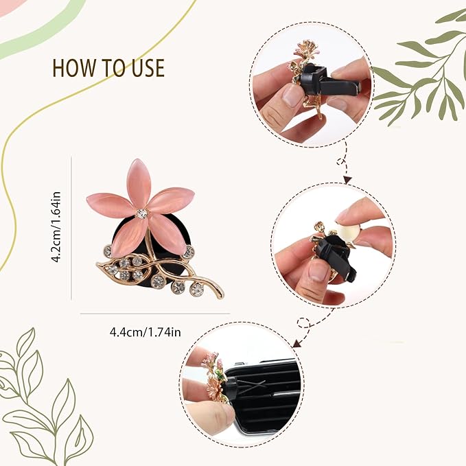 Lotus Flower Car Air Freshener Vent Clips,2pcs Pink Bling Flower Car Accessories for Women,Vanilla Scent Car Air Fresheners