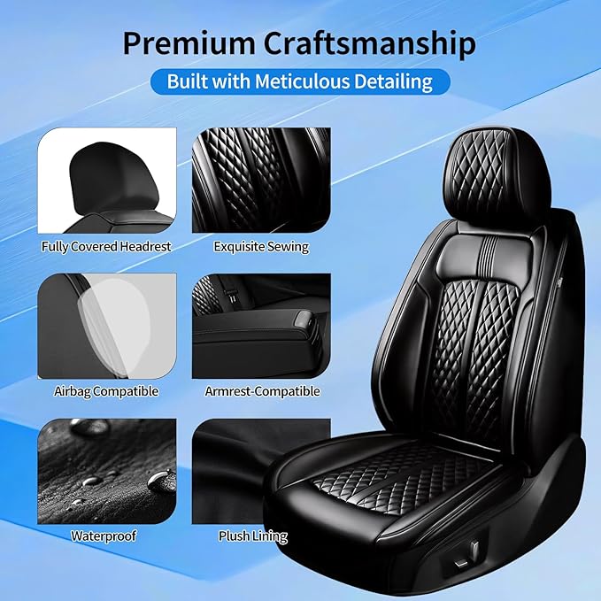 Fit Prologue Car Seat Covers for Select Honda Prologue 2024-2026 - Premium Full Coverage Leather, Airbag Compatible, Waterproof & All Weather Seat Cushion Protector, Full Set, Black