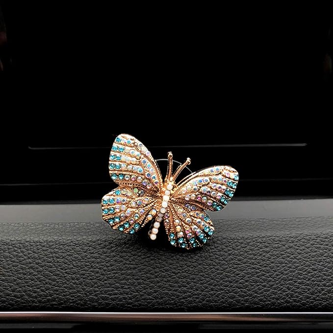 Bling Butterfly Car Air Vent Clip, Cute Rhinestone Air Freshener Clip, Glam SUV Outlet Vent Decorations, Charm Car Inter Decor Accessories for Girls Women (Pink + Blue)