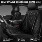 CAR PASS Thick Foam 3D Air Mesh Leather Car Seat Covers Front Seats Only, Luxury Breathable Premuim PU Leather Two Front Seat Covers,Airbag Compatible Universal Fit for 95% Sedan Van Truck SUV, Black