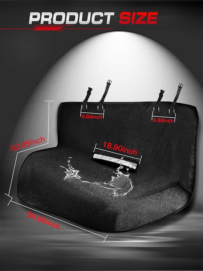Waterproof Towel Back Seat Cover for Car, Truck, Van & SUV – Durable Rear Bench Seat Cover for Kids & Dogs, Seat Back Protector Easy to Install (Black)