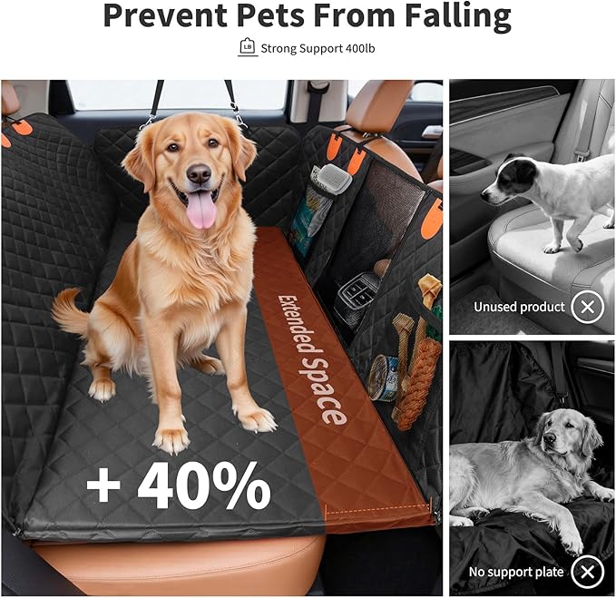 HOTEAGLE Car seat Cover for 2 Dogs, 100% Waterproof Scratch Proof Nonslip Dog car seat Cover for Back seat, Dog Hammock for car Hard Bottom Holds 400lbs, Standard（ Black）