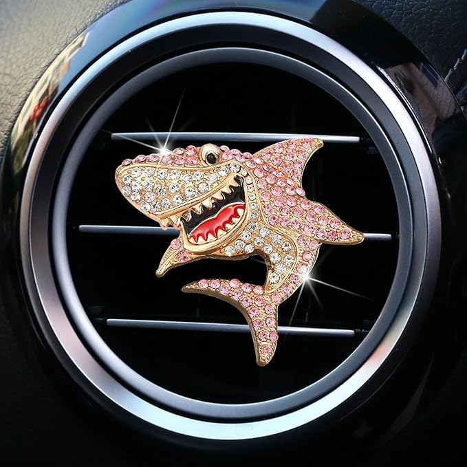 Generic 2 PCS Bling Rhinestone Sharks Car Air Vent Clips Cute Marine Animals Car Air Freshener Clip Air Conditioning Outlet Clip Funny Car Interior Decoration Accessories for Women Men (Pink Blue)