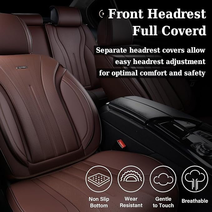Coverado Front Seat Covers for Cars, Universal Car Seat Covers, 2 PCS Waterproof Leather Seat Cover, Driver Seat Covers Front Car Seat Protector, Breathable Car Seat Cushions Fit for Most Cars, Coffee
