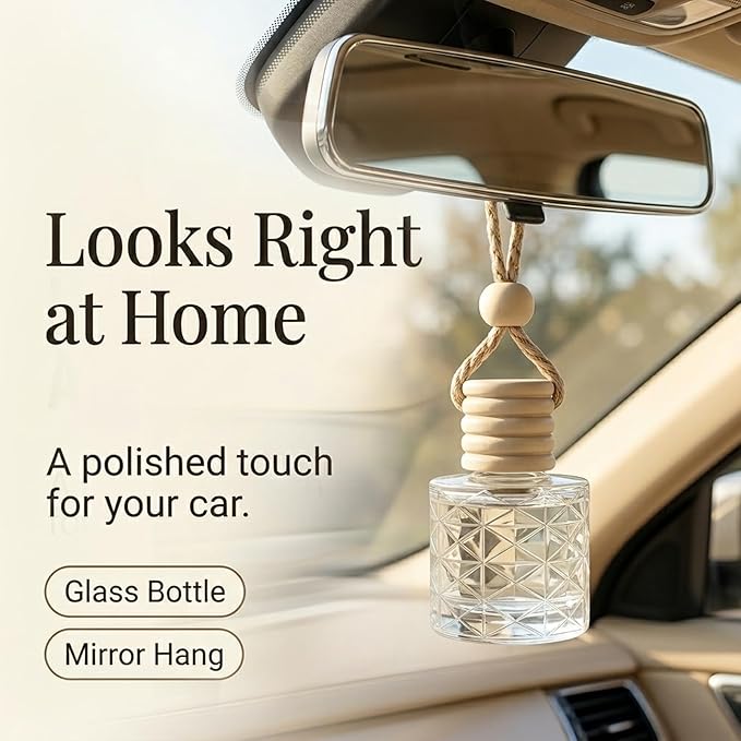 Hanging Car Air Freshener Diffuser, White Jasmine Essential Oil Car Freshener, Rearview Mirror Car Diffuser, Cute Glass Car Accessory for Women, Long Lasting Car Interior Freshener