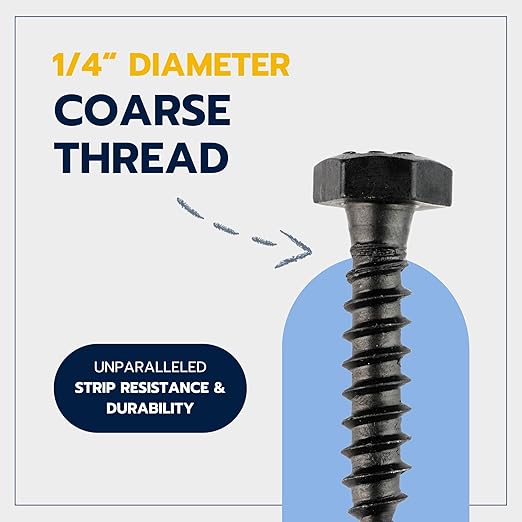 1/4 x 1 (100 Pack) Lag Screw Kit, 100 Screws and 100 Washers, Ceramic Black Ruspert Coating for Exterior Use, Meets ASTM A307 and ASME B18.2.1, Industrial/Commerical Grade by Makers Bolt