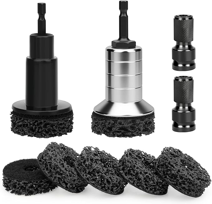 Linkstyle Wheel Hub Cleaning Kit, Aluminum Alloy Hub Cleaning Tool with 7 Abrasive Pads and 2 1/2" Adapters, Drill Attachment Compatible with Power Drill & 1/2" Impact Driven Wrench