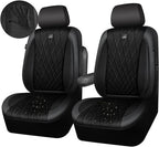 CAR PASS Luxury Faux Leather Car Seat Covers Front Seats, Breathable Soft Velvet Premium Automotive Seat Covers 2 Pack, Armrest Airbag Compatible Universal Fit for Most Sedan SUV Van Truck, Black
