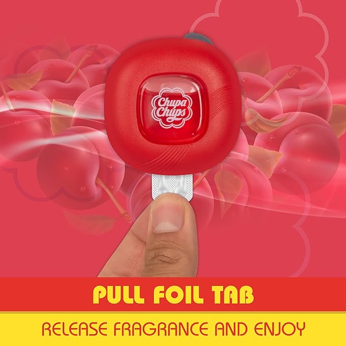 Chupa Chups Car Air Freshener, Candy Cherry - Long Lasting Car Fresheners with Fun Scents, Colorful and Vibrant Air Freshener for Car, Unique Car Freshner Perfume Deodorizer- 4Pack (8pcs Total)