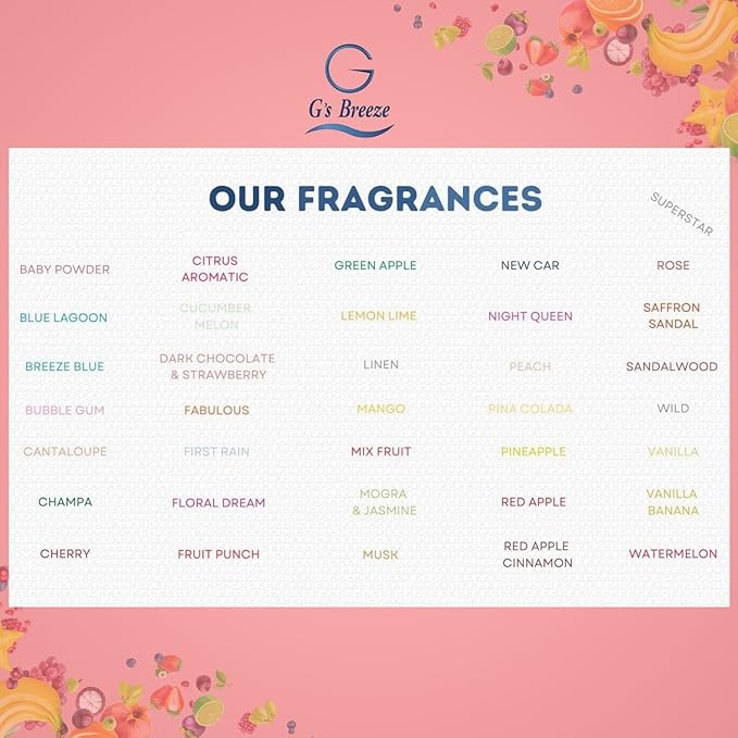 G's Breeze Fruit Punch Air Freshener – Blend of Tangy Berries, Citrus & Tropical Fruits - Long-Lasting Fruity Scent - Uplifting & Invigorating Sweet Aroma for Homes, Cars, and Offices