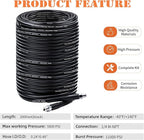 Sewer Jetter Kit for Pressure Washer 200FT, 5800PSI Drain Cleaner Hose with 1/4 Inch NPT Corner, Rotating Nozzle and 4 Different Button Nose Sewer Jet Nozzles, Waterproof Tape and 2 Spanners (Black)