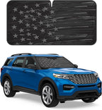 Motor Trend USA Vintage Flag Car Windshield Sun Shade for Front Window, Foldable Car Sun Shade with Patriotic Graphic, Collapsible Sun Visor Sunshade for Cars Windshield (Large, 69 x 35 inches)