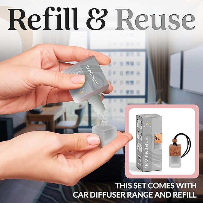 Invincible Gift Set Car Air Freshener for Men | Car Air Freshener Vent Clip 38ml Gift Set | Odor Eliminator Car Perfume Diffuser by Perfa