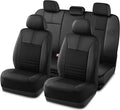 PIC AUTO Car Seat Cover, Premium Leather & Breathable Mesh Design, Front & Rear Full Set Bucket Seat Covers, Universal Fit for Cars, Trucks, Vans, SUVs, Airbag Compatible (Black)