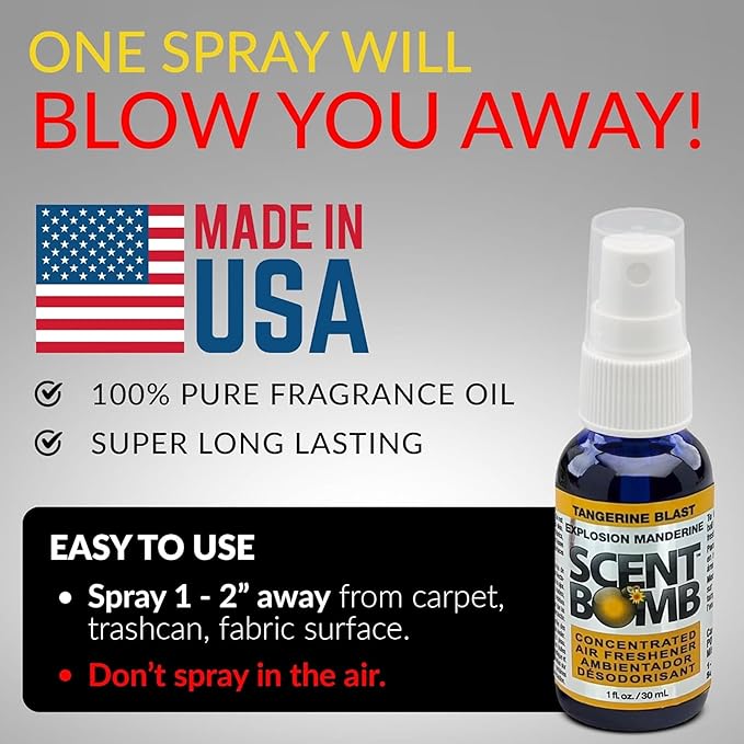 Scent Bomb Air Freshener Spray, 100% Oil Based Concentrated Air Freshener, Air Freshener Spray for Car, Room, Bathroom and Odor Eliminator (Tangerine Blast)