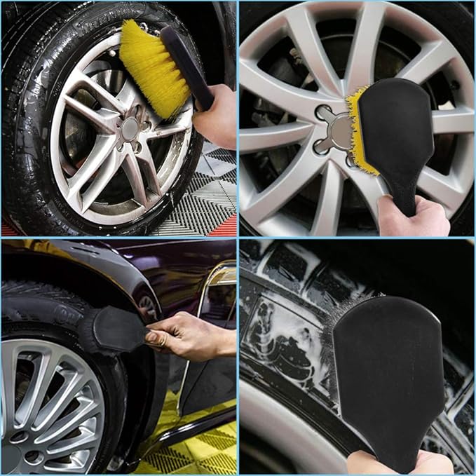 2 Set Wheel & Tire Brush Cleaner for Car, FineGood Wheel Brushes for Cleaning Wheels Auto Wheel Cleaning Brush Bristle Brush Cleaning Tools